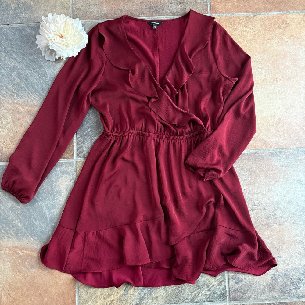 Express Deep Red Long Sleeve Dress